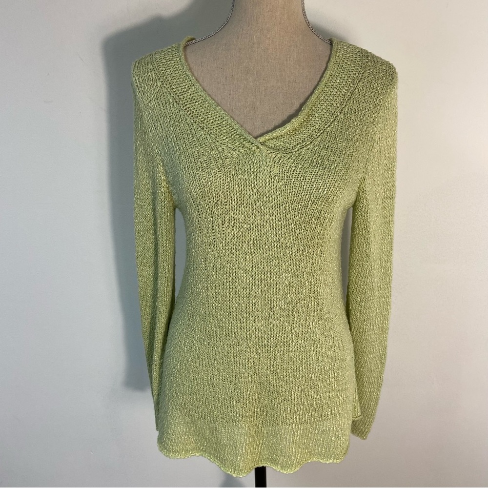 Eileen Fisher Women’s Sweater Linen V Neck Lime Green PM